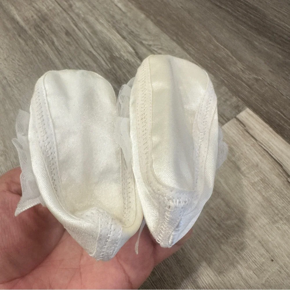Vintage Gold Bug Baby Booties Infant White Blessing Baptism Wedding Formal